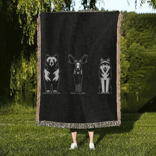 Jungle Woven Blankets, Know Your Animal Kingdom Bear Moose