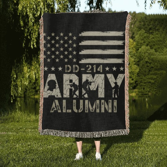 DD-214 Army Alumni Military US Flag Veteran USA Woven Blankets