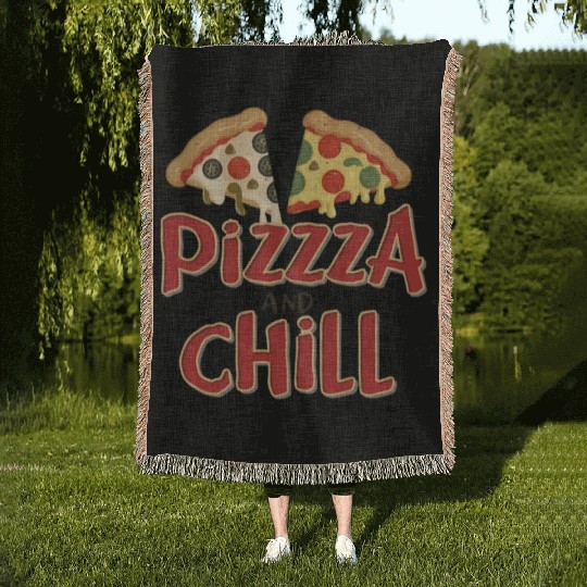 Pizza and chill Woven Blankets