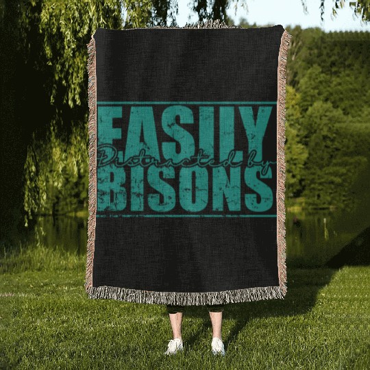 Easily Distracted by Bisons Animal Woven Blankets