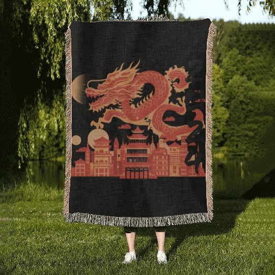 Year Of The Dragon Woven Blankets | chinese lanterns
