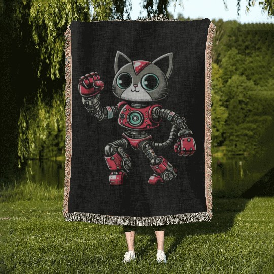 Cat Robot Cyborg Dancing Dancer Disco Woven Blankets