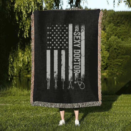 Sexy Doctor US Flag Emergency Doctor Woven Blankets
