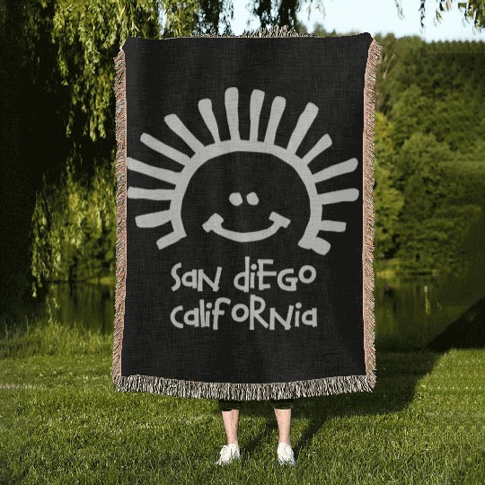 San Diego California Sun Smiley Face Souvenirs Woven Blankets