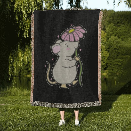 Mouse with Flower Nature Cheese Pet Woven Blankets