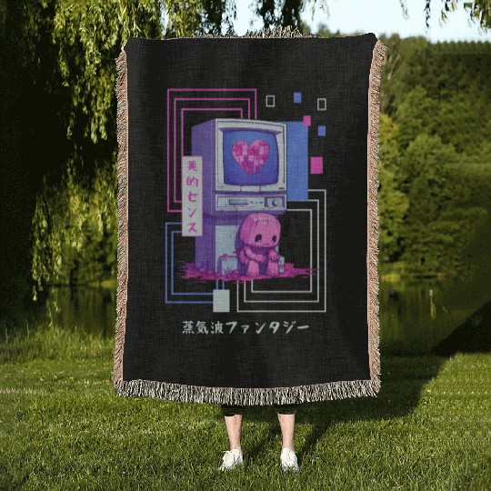 Kawaii Japanese Retro 90s Nostalgia Vaporwave Retr Woven Blankets