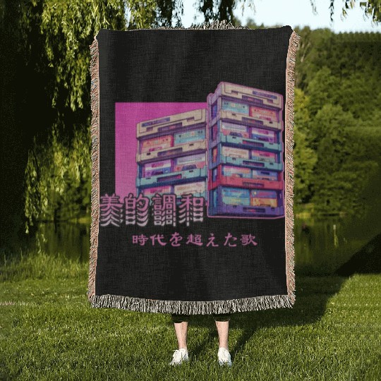 Retro Old Cassette Tapes Japanese Y2K Aesthetic Va Woven Blankets