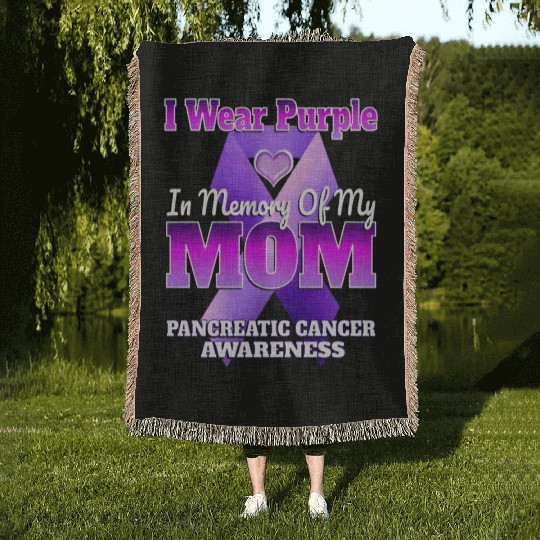 I Wear Purple In Memory Of My Mom Pancreatic Cance Woven Blankets