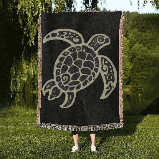 Sea Turtle Design 2 Color Vector Woven Blankets