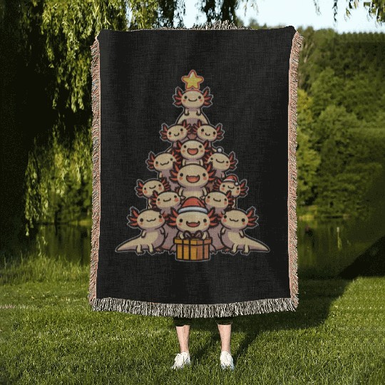 Axolotl Christmas Tree Merry Christmas Woven Blankets