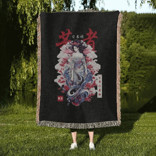 Japanese Streetwear Geisha Japan Kimono Girl Haraj Woven Blankets