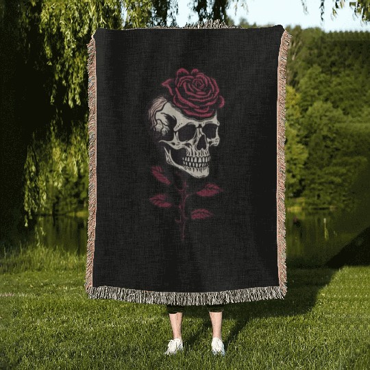Skull Rose Aesthetic skeleton Grunge gift Woven Blankets