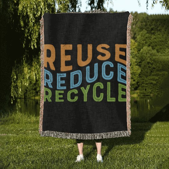 Earth Day Reuse Reduce Recycle - Eco Slogan Woven Blankets