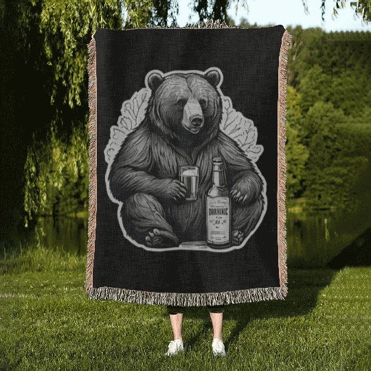 grizzly bear Woven Blankets