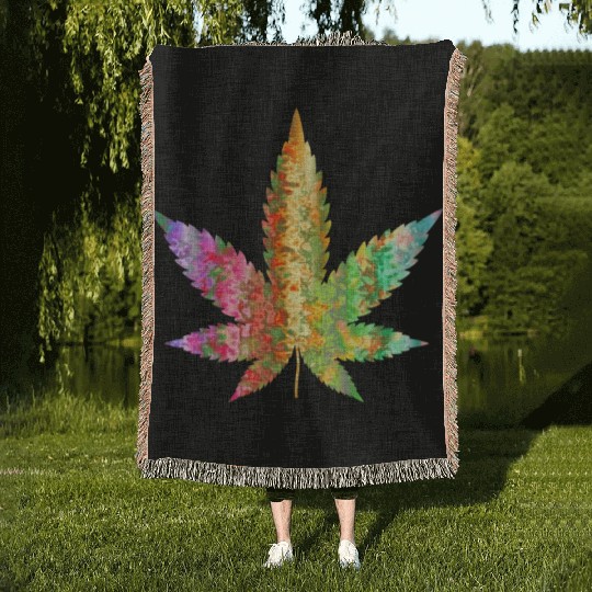 Psychedelic Weed Cannabis Plant Marijuana Leaf Woven Blankets