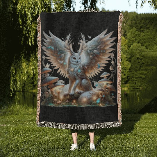 Mystic Owl of the Enchanted Forest Woven Blankets