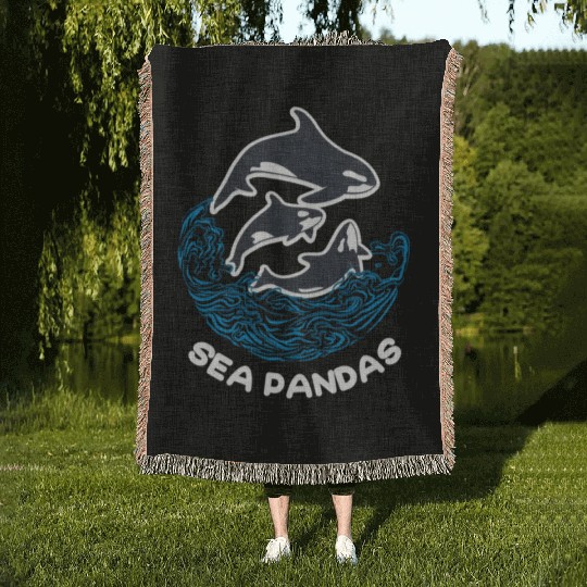 Sea Panda Orca Wild Panda Bamboo Woven Blankets