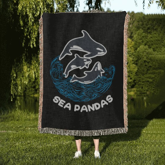 Sea Panda Orca Wild Panda Bamboo Woven Blankets