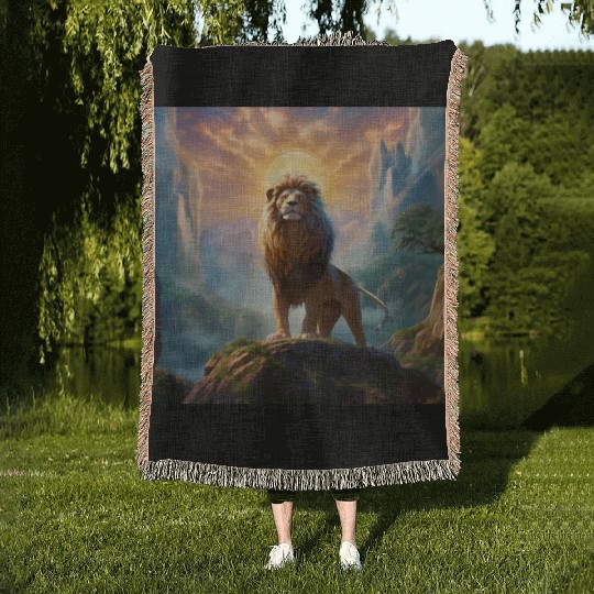 Celestial Lion King Art Print 144 Starseed Woven Blankets