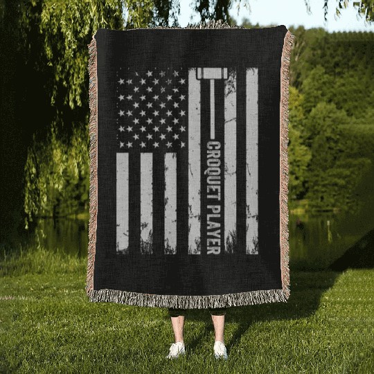 Croquet US Flag Croquet Player Woven Blankets
