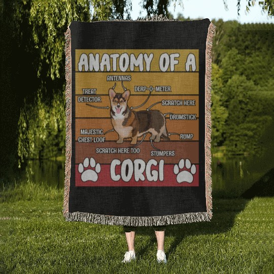 Anatomy of a Welsh Corgi Dog Pet Lover Woven Blankets