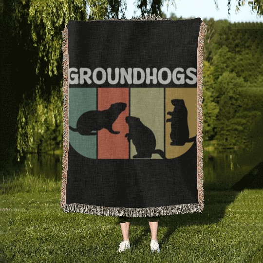 Groundhogs Retro Vintage Happy Groundhog Day Woven Blankets