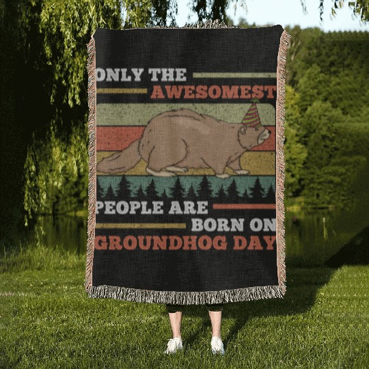 Awesomest People Groundhog Day Retro Vintage Woven Blankets