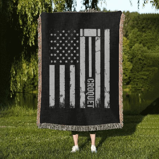 Croquet Player US Flag Croquet Woven Blankets