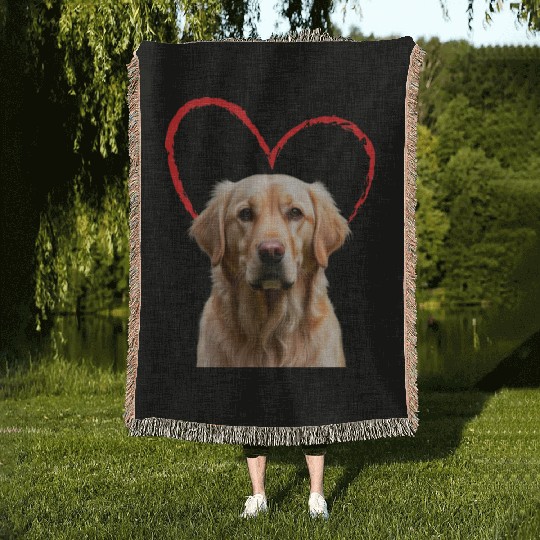Golden Retriever Embraced by Love Knows No Bounds Woven Blankets