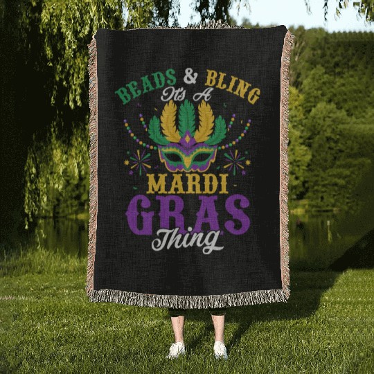 Beads & Bling It's A Mardi Gras Thing Party Carniv Woven Blankets