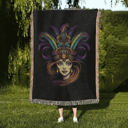 Mardi Gras Women Mardi Gras Parade Beads Jester Woven Blankets