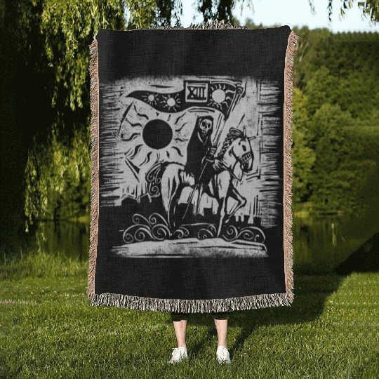 Tarot Death Card Blackcraft Woven Blankets
