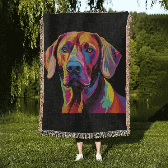 Watercolor Colorful Rhodesian Ridgeback Woven Blankets