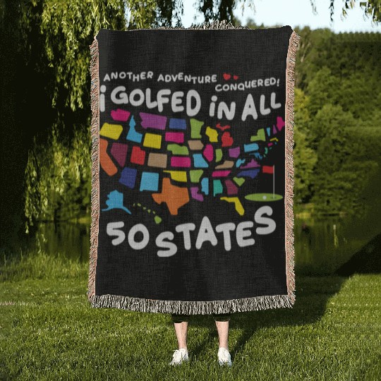 I Golfed in all 50 States USA Map Golf Bucket List Woven Blankets