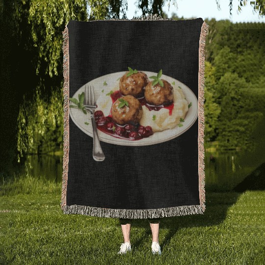 Swedish Meatballs Served With Mashed Potatoes and Woven Blankets