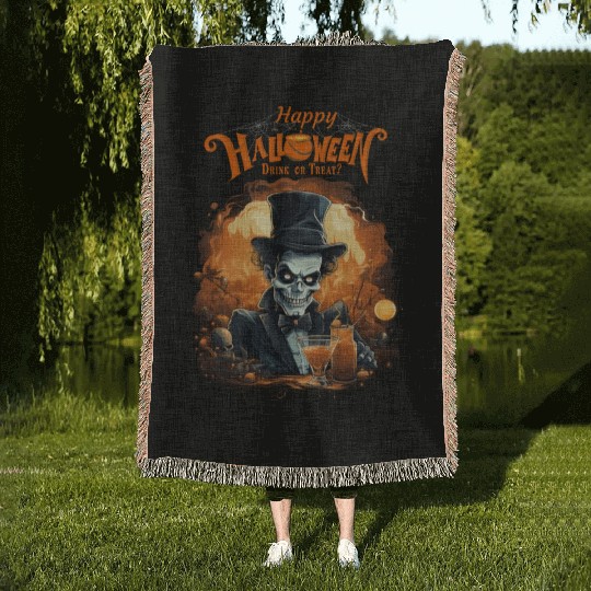Drink Or Treat Funny Happy Halloween Monster Woven Blankets