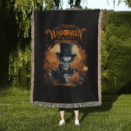 Drink Or Treat Funny Happy Halloween Monster Woven Blankets