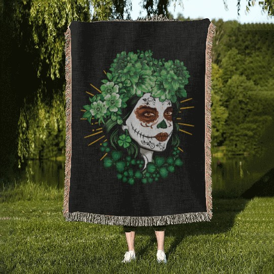 St Patrick's Day Dia De Los Muertos La Catrina Woven Blankets