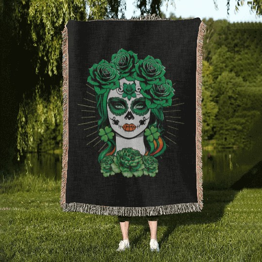 St Patrick's Day Dia De Los Muertos La Calavera Woven Blankets