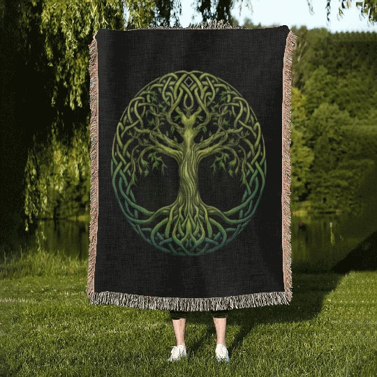 St Patricks Day Celtic Knot Tree Irish Gaelic Woven Blankets