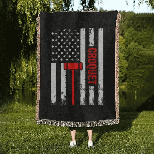 Croquet US Flag Croquet Player Woven Blankets
