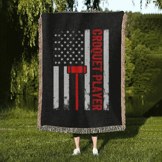 Croquet Player US Flag Croquet Player Woven Blankets