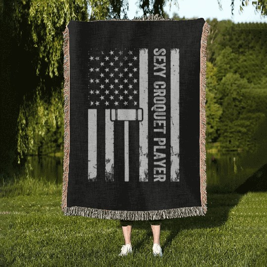 Playing Croquet US Flag Sexy Croquet Player Woven Blankets