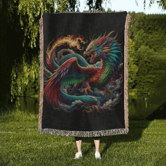 Aether s Embrace The Phoenix Dragon Woven Blankets