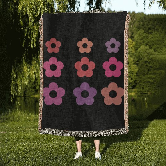Large and small pink multi-colored flowers Woven Blankets