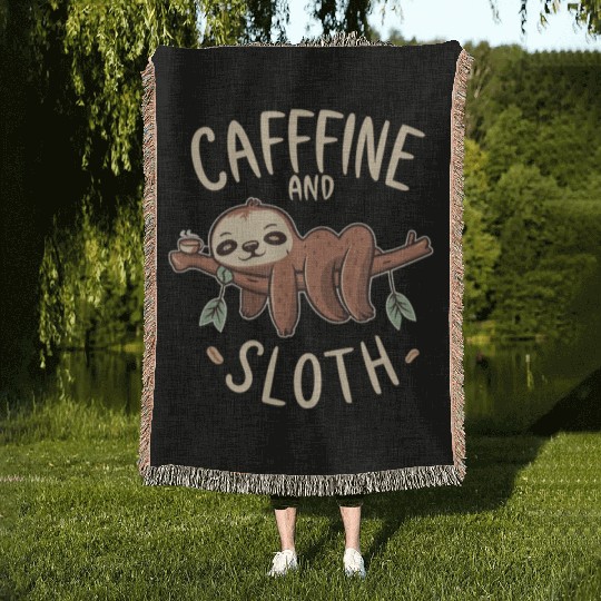 CAFFEINE SLOTH Woven Blankets
