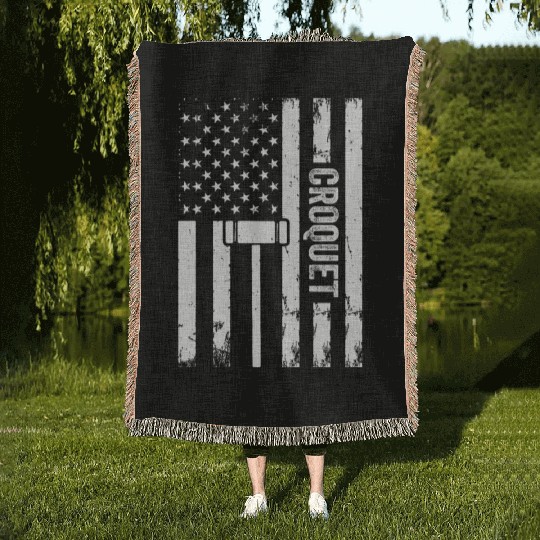 Croquet Player Croquet US Flag Croquet Woven Blankets