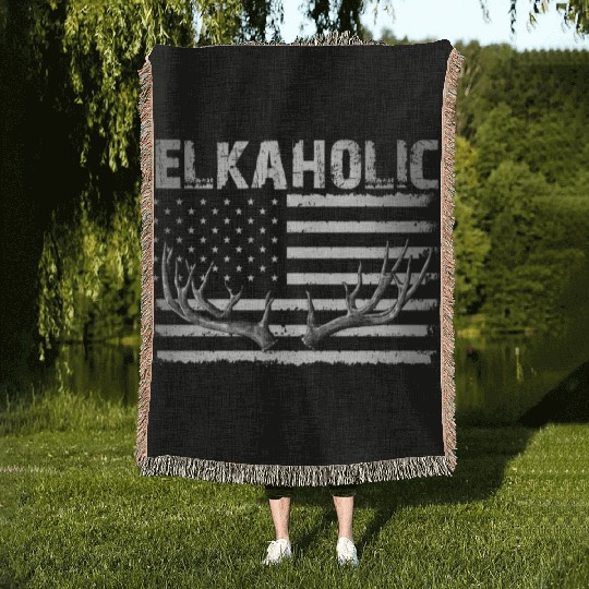Elk Hunting Elkaholic Hunters Woven Blankets
