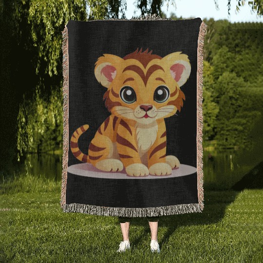 Cute Tiger Cub Woven Blankets