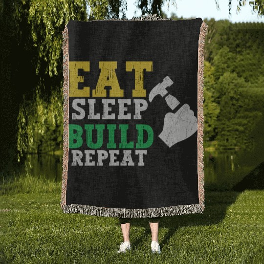 Eat Sleep Build Repeat Builder Fathers Day Gift Woven Blankets